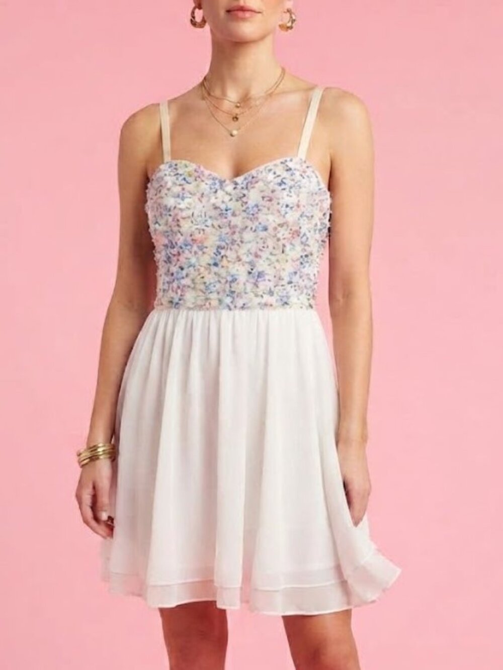 Guess White Rainbow Sequins Bodice Mini Party Dress